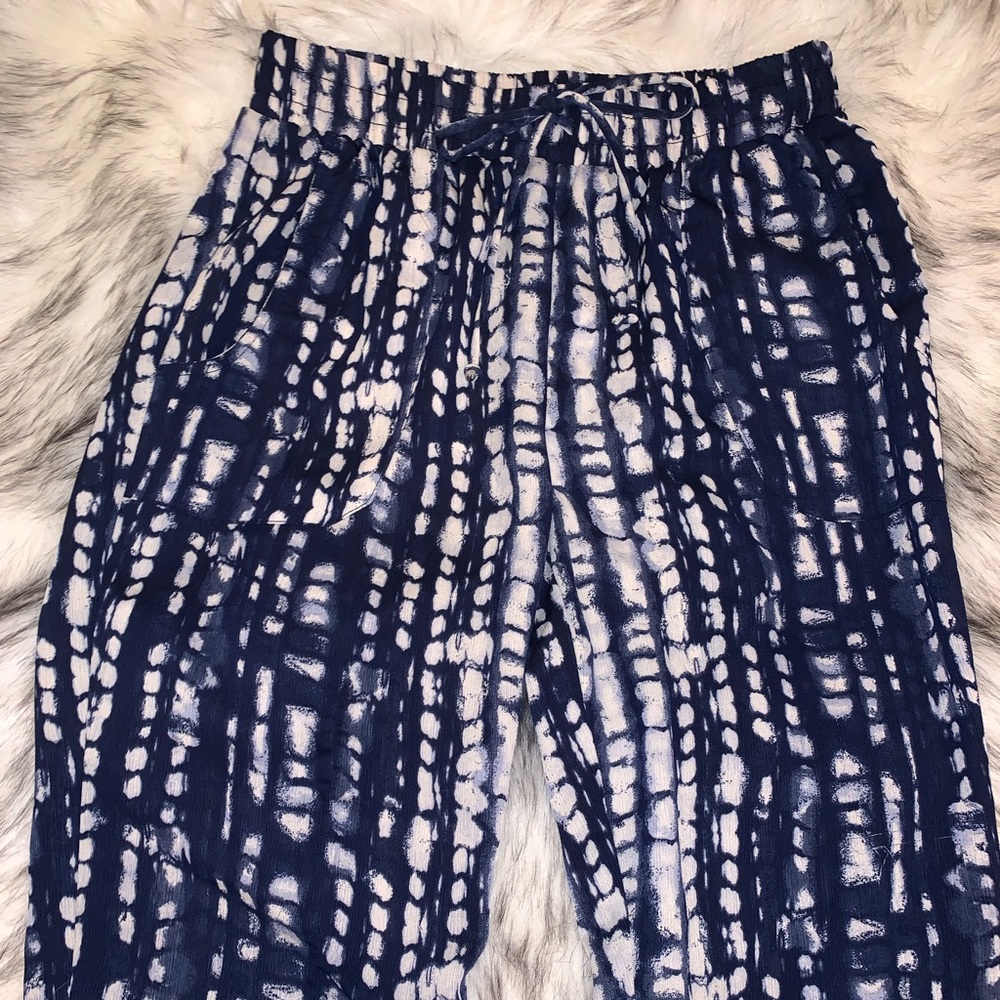 Blue & White Tye-Dye Flowy Pants